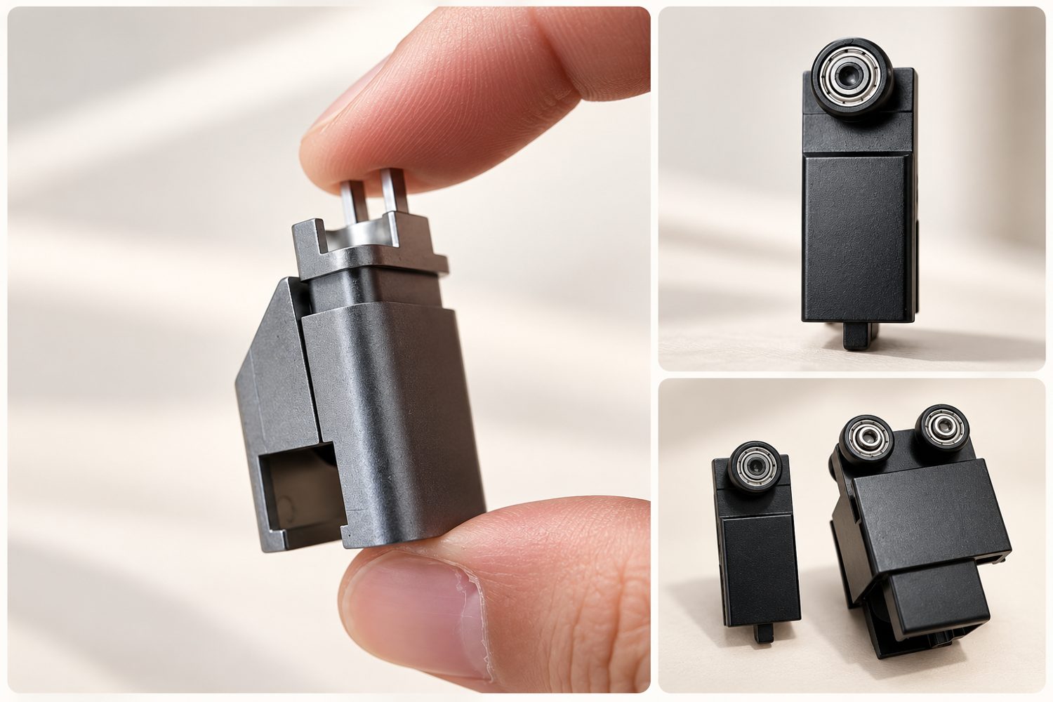 Close-up of the small black metal rollers that carry the TuffFold screen along its track